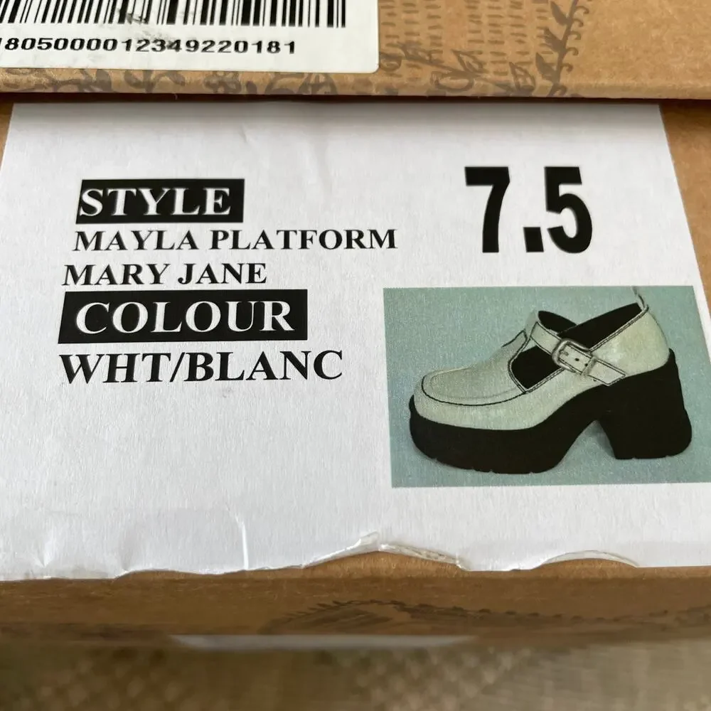 FREE PEOPLE Mayla Mary Jane Platform Heels Women’s White Patent Leather 7.5 NEW